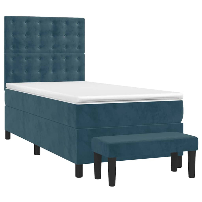 Pat box spring cu saltea, albastru închis, 100x200 cm, catifea