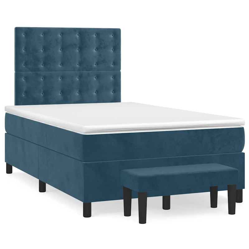 Pat box spring cu saltea, albastru închis, 120x200 cm, catifea