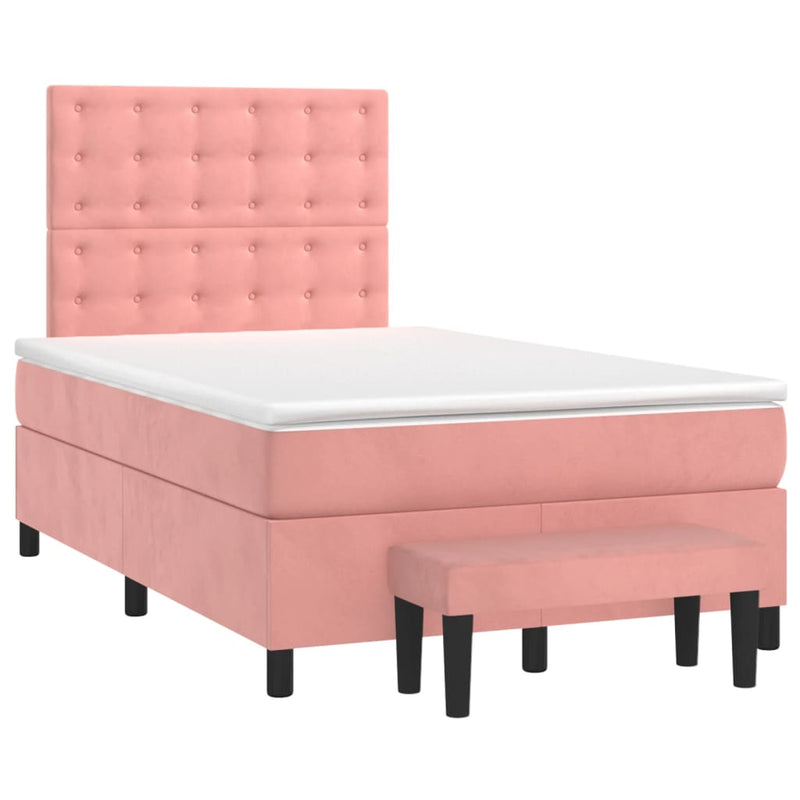 Pat box spring cu saltea, roz, 120x200 cm, catifea