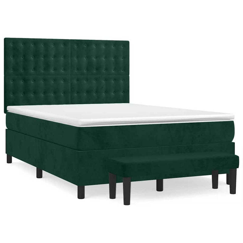 Pat box spring cu saltea, verde închis, 140x190 cm, catifea