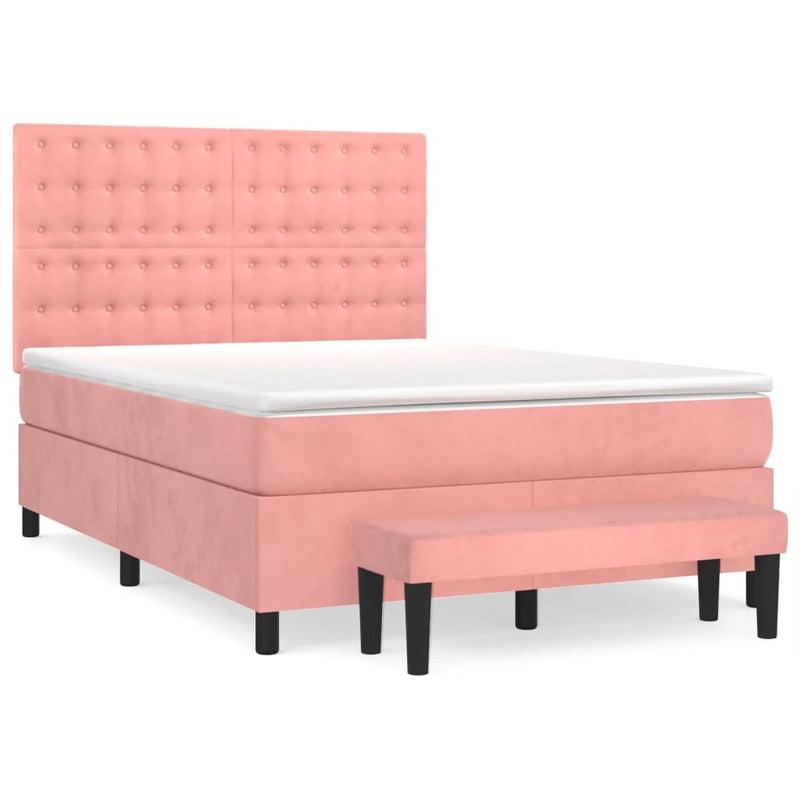Pat box spring cu saltea, roz, 140x190 cm, catifea