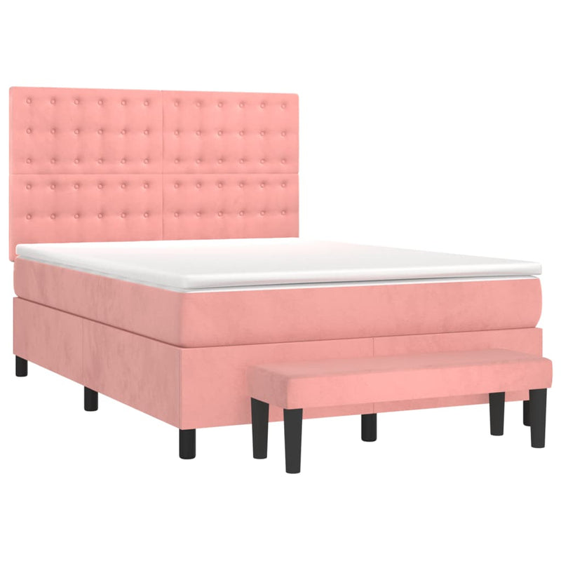 Pat box spring cu saltea, roz, 140x190 cm, catifea