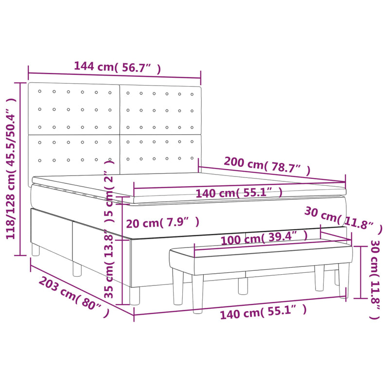 Pat box spring cu saltea, negru, 140x200 cm, catifea