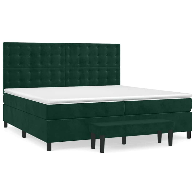 Pat box spring cu saltea, verde închis, 200x200 cm, catifea