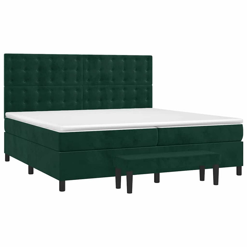 Pat box spring cu saltea, verde închis, 200x200 cm, catifea