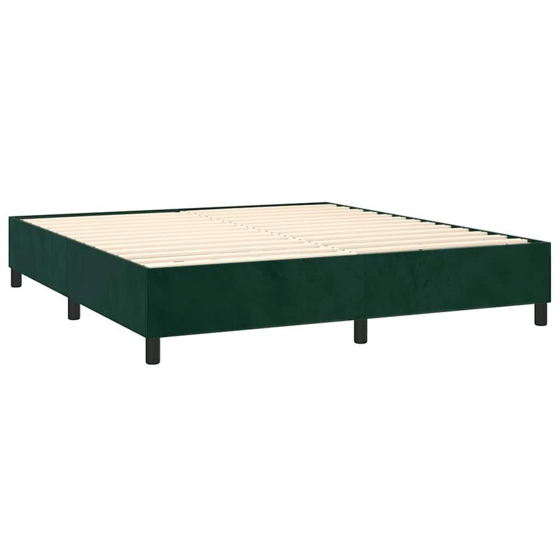 Pat box spring cu saltea, verde închis, 200x200 cm, catifea