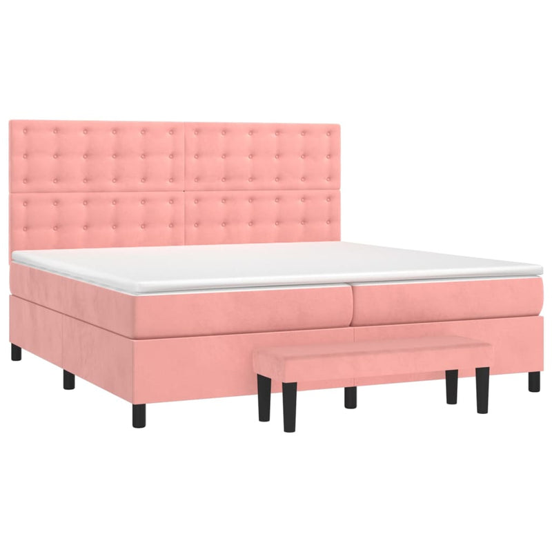 Pat box spring cu saltea, roz, 200x200 cm, catifea
