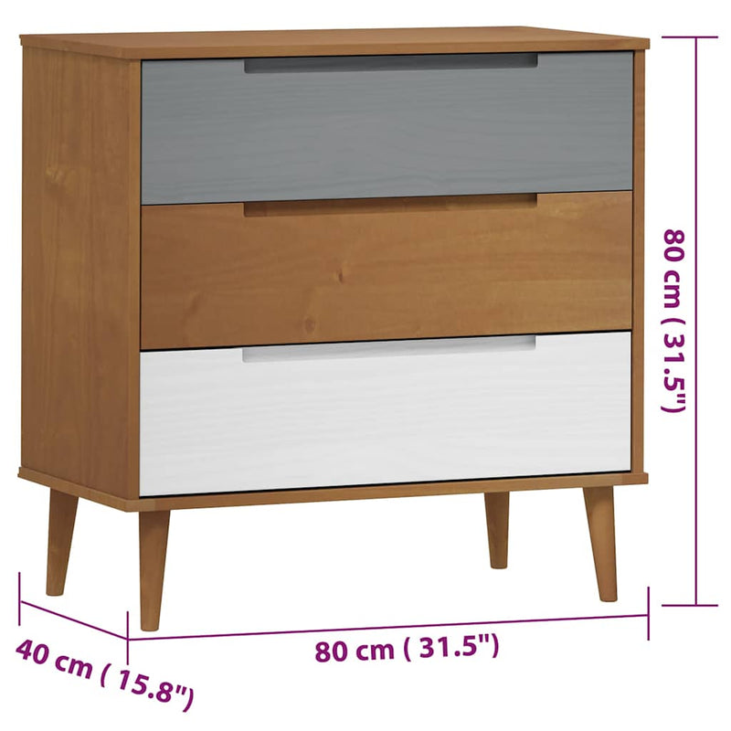 Dulap cu sertare „MOLDE” maro, 80x40x80 cm, lemn masiv de pin