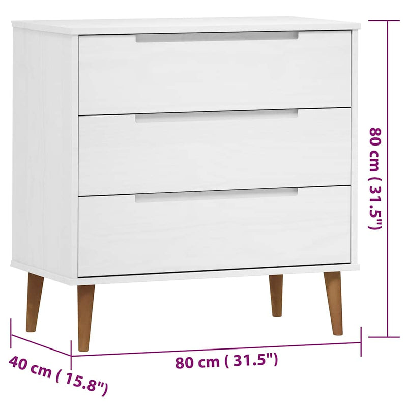 Dulap cu sertare „MOLDE” alb, 80x40x80 cm, lemn masiv de pin