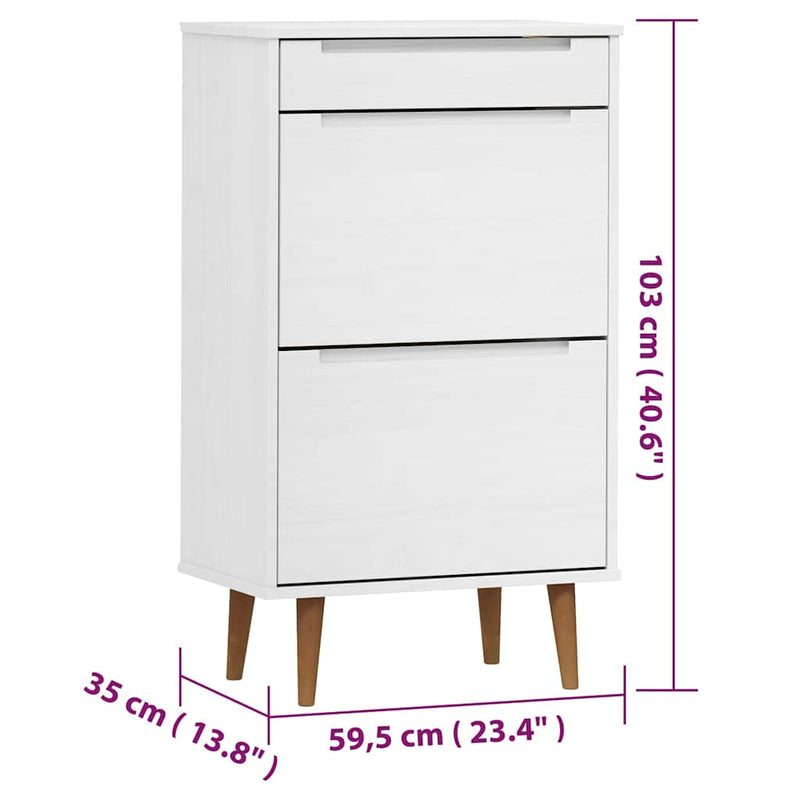 Pantofar "MOLDE", alb, 59,5x35x103 cm, lemn masiv de pin