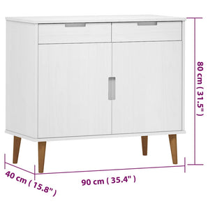 Servantă „MOLDE” alb, 90x40x80 cm, lemn masiv de pin