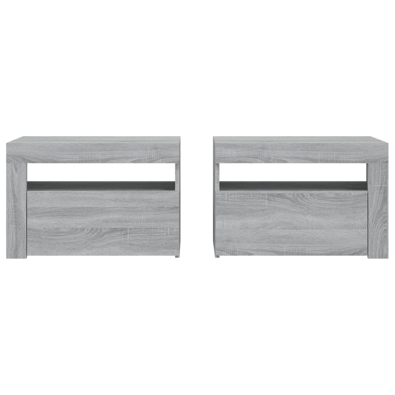 Noptiere cu lumini LED, 2 buc., gri sonoma, 60x35x40 cm