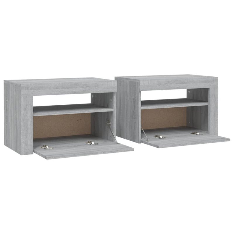 Noptiere cu lumini LED, 2 buc., gri sonoma, 60x35x40 cm