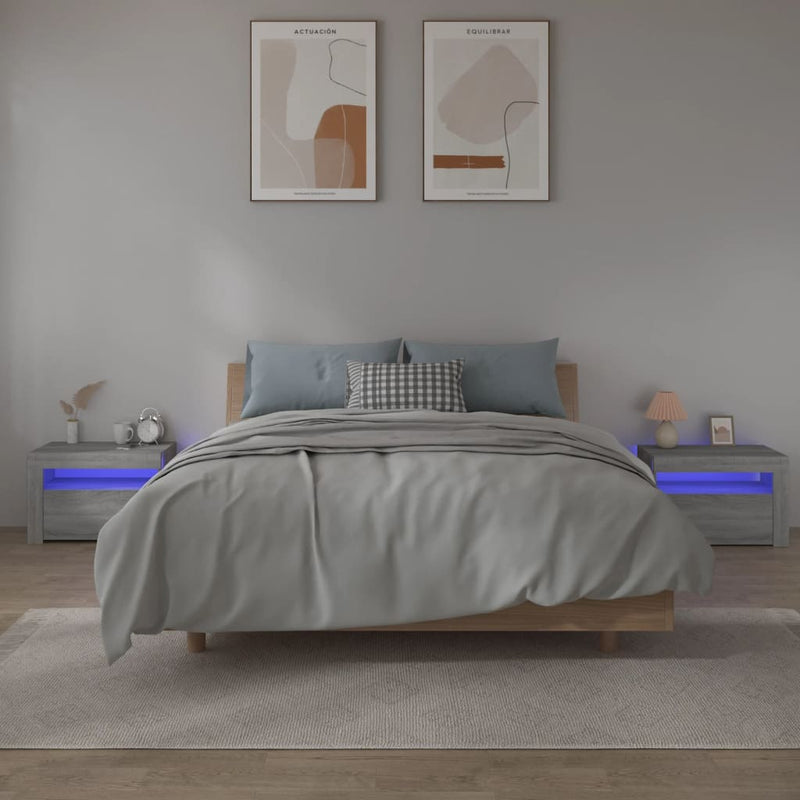 Noptiere cu lumini LED, 2 buc., gri sonoma, 60x35x40 cm
