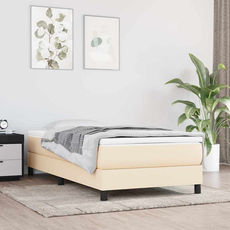 Pat box spring cu saltea, crem, 80x200 cm, textil