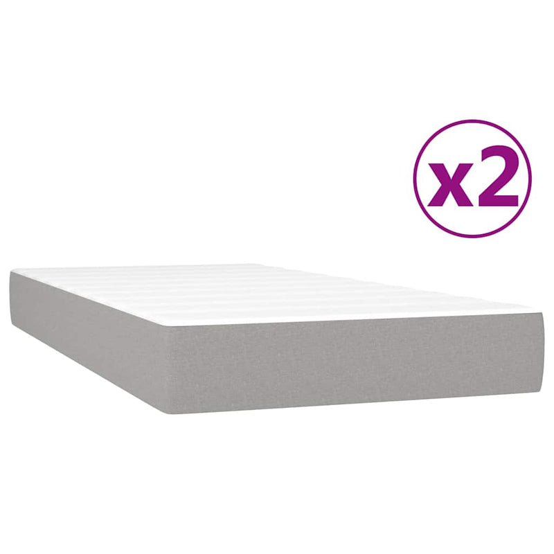 Pat box spring cu saltea, gri deschis, 200x200 cm, textil