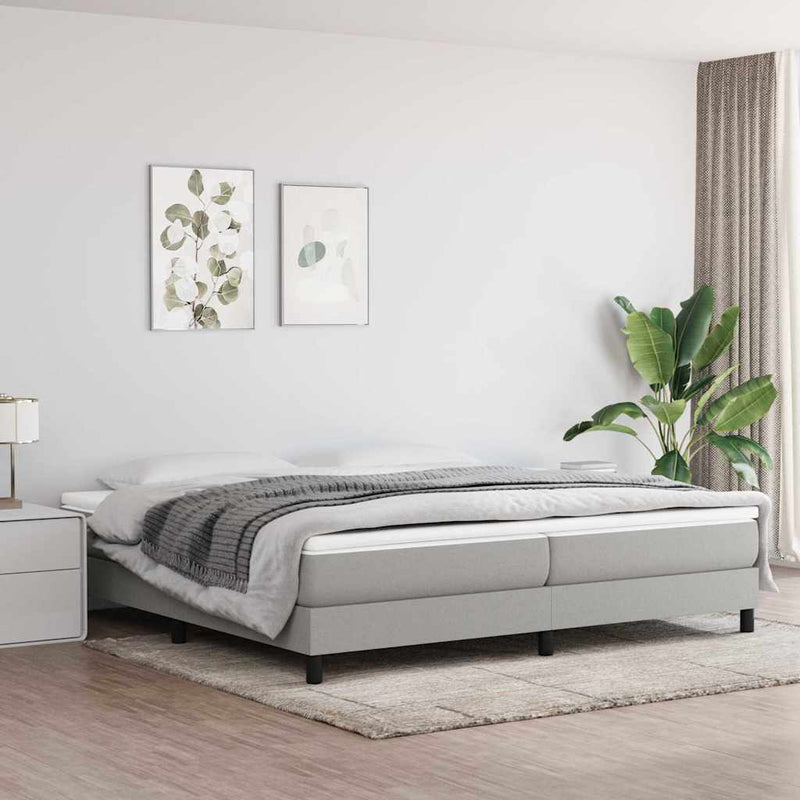 Pat box spring cu saltea, gri deschis, 200x200 cm, textil