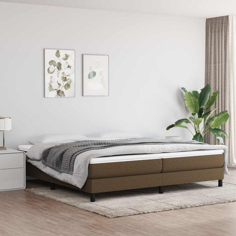 Pat box spring cu saltea, maro închis, 200x200 cm, textil