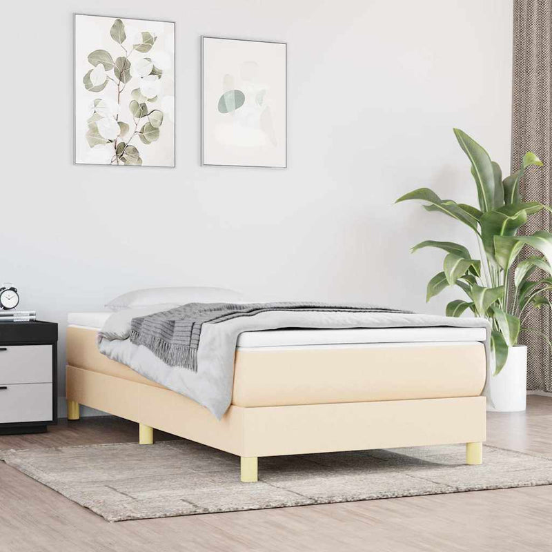 Pat box spring cu saltea, crem, 90x190 cm, textil