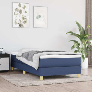 Pat box spring cu saltea, albastru, 90x190 cm, textil