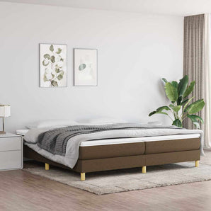 Pat box spring cu saltea, maro închis, 200x200 cm, textil