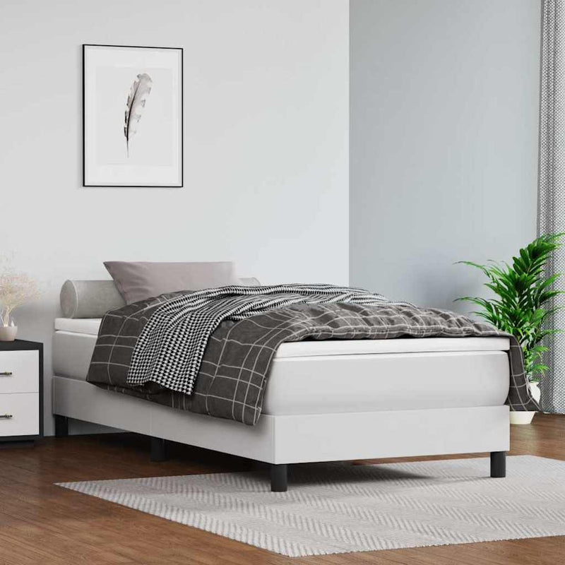 Pat box spring cu saltea, alb, 80x200 cm, piele ecologică