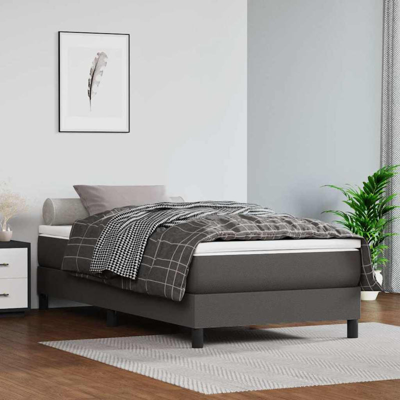 Pat box spring cu saltea, gri, 80x200 cm, piele ecologică