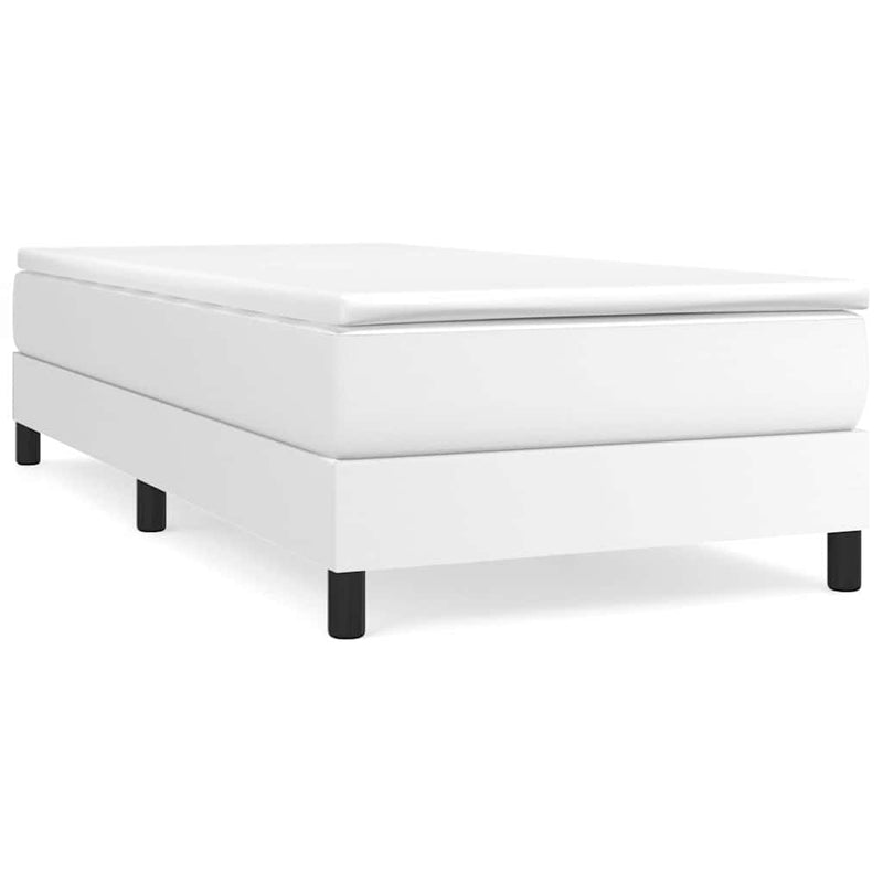 Pat box spring cu saltea, alb, 90x200 cm, piele ecologică