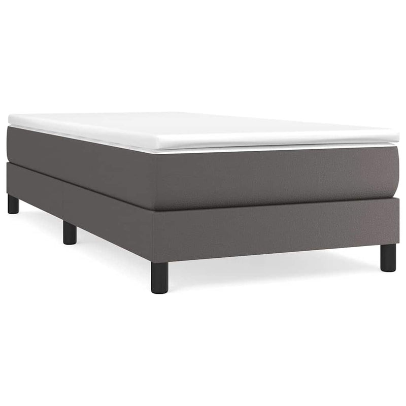 Pat box spring cu saltea, gri, 90x200 cm, piele ecologică
