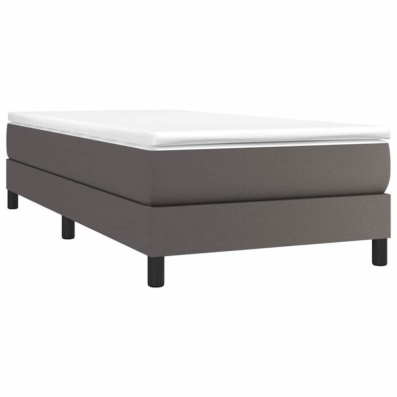 Pat box spring cu saltea, gri, 90x200 cm, piele ecologică