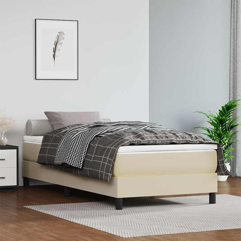 Pat box spring cu saltea, crem, 100x200 cm, piele ecologică