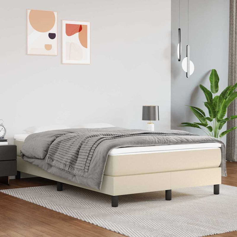 Pat box spring cu saltea, crem, 120x200 cm, piele ecologică
