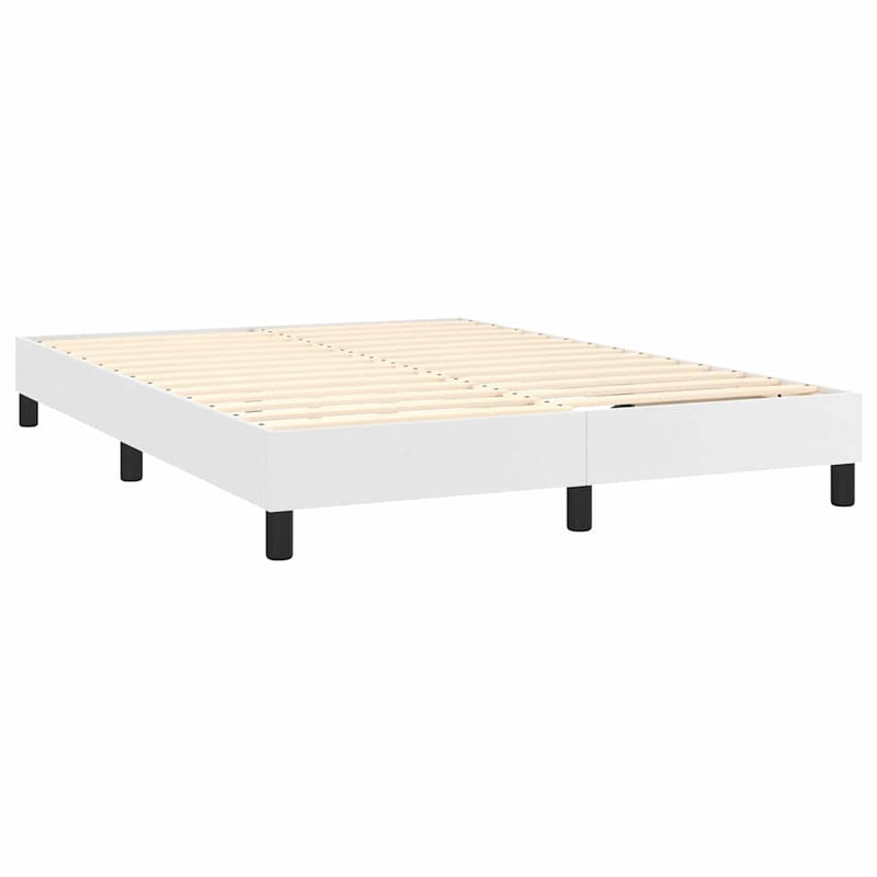 Pat box spring cu saltea, alb, 140x190 cm, piele ecologică