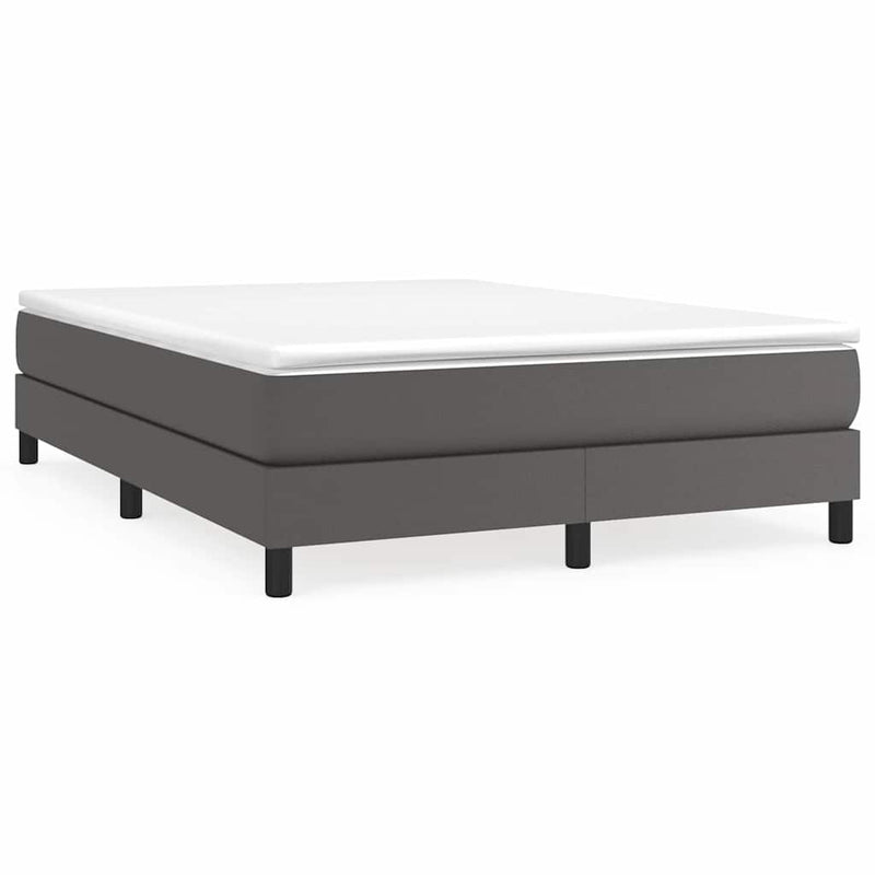 Pat box spring cu saltea, gri, 140x190 cm, piele ecologică
