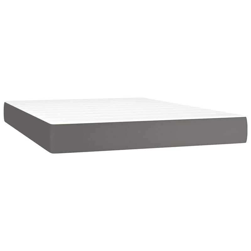 Pat box spring cu saltea, gri, 140x190 cm, piele ecologică