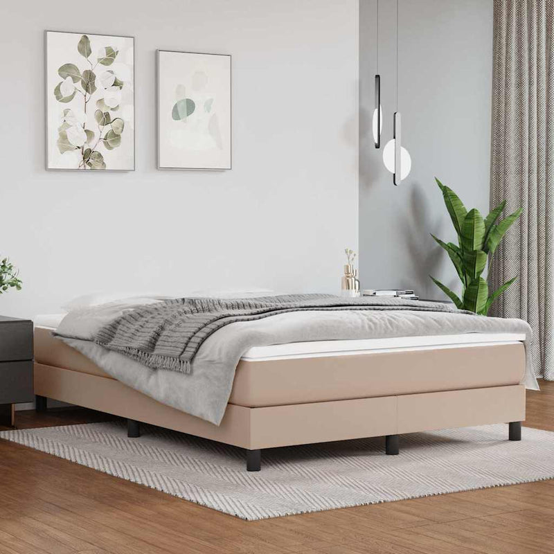 Pat box spring cu saltea, cappuccino, 140x190cm piele ecologică