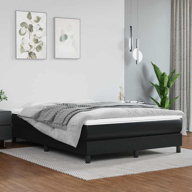 Pat box spring cu saltea, negru, 140x200 cm, piele ecologică