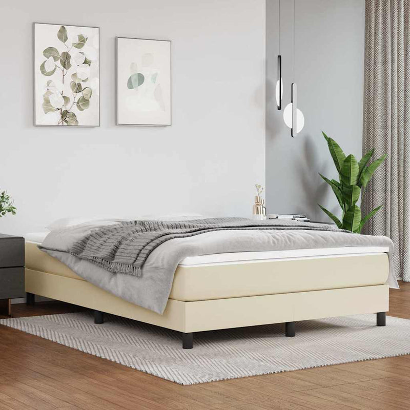 Pat box spring cu saltea, crem, 140x200 cm, piele ecologică