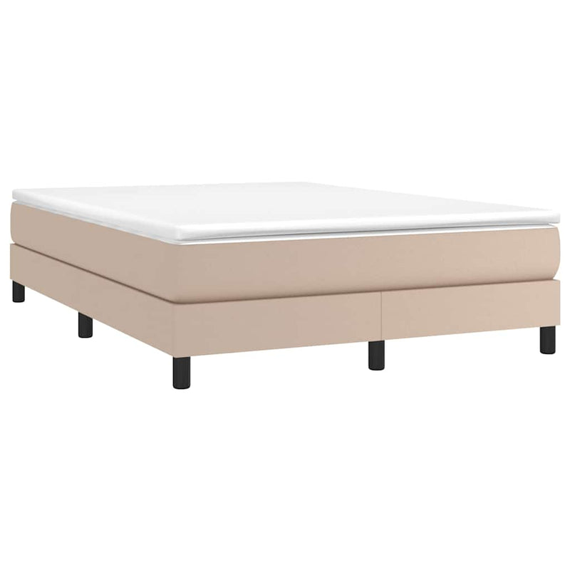 Pat box spring cu saltea, cappuccino, 140x200cm piele ecologică