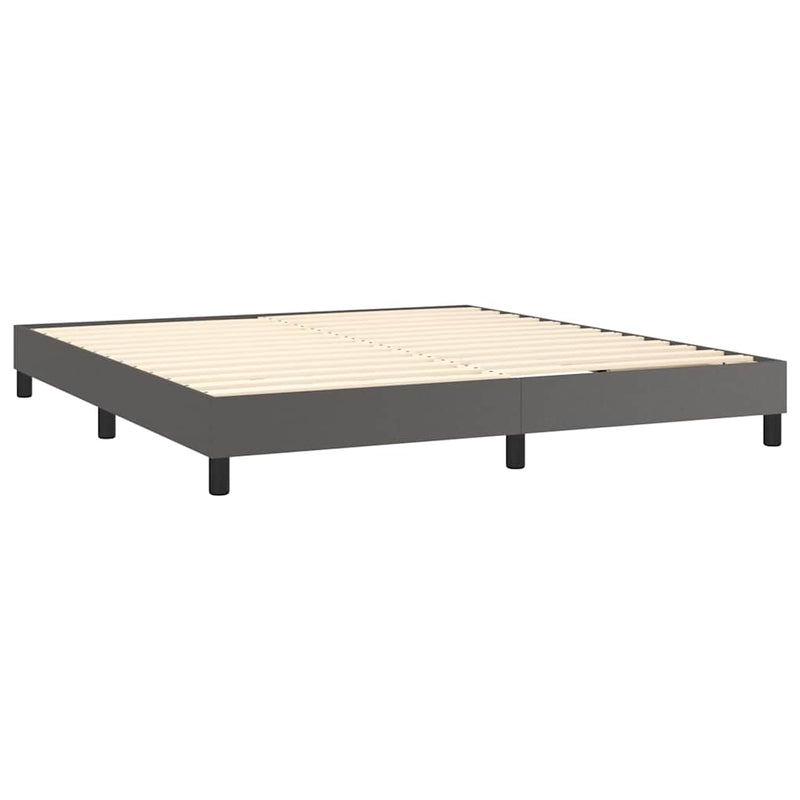 Pat box spring cu saltea, gri, 180x200 cm, piele ecologică