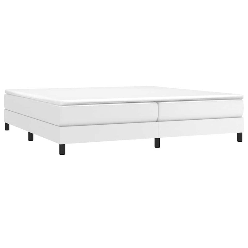Pat box spring cu saltea, alb, 200x200 cm, piele ecologică