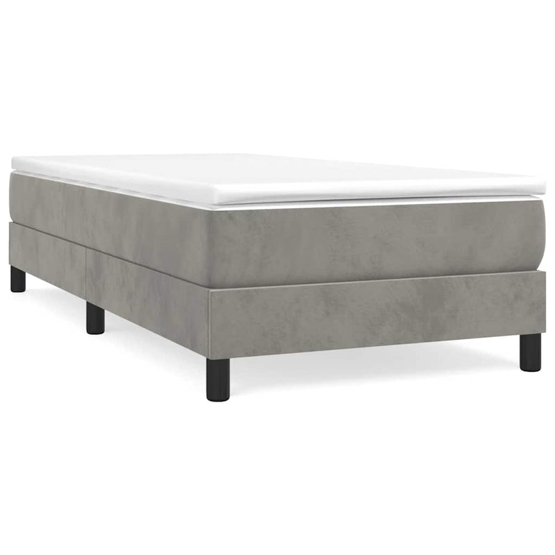 Pat box spring cu saltea, gri deschis, 80x200 cm, catifea