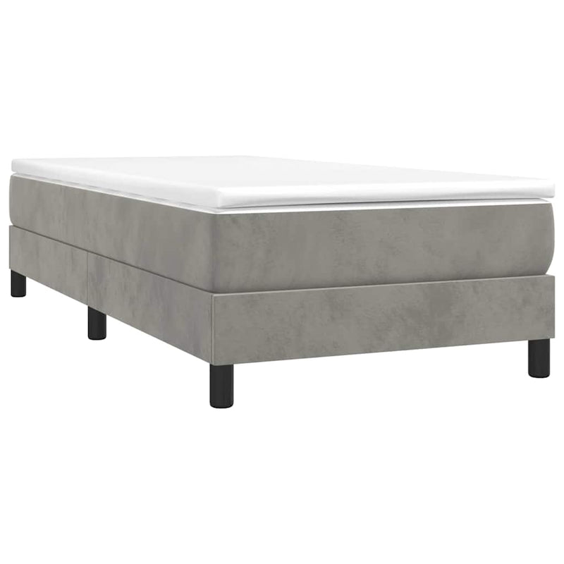 Pat box spring cu saltea, gri deschis, 100x200 cm, catifea