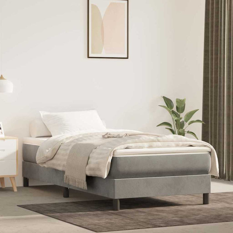 Pat box spring cu saltea, gri deschis, 100x200 cm, catifea