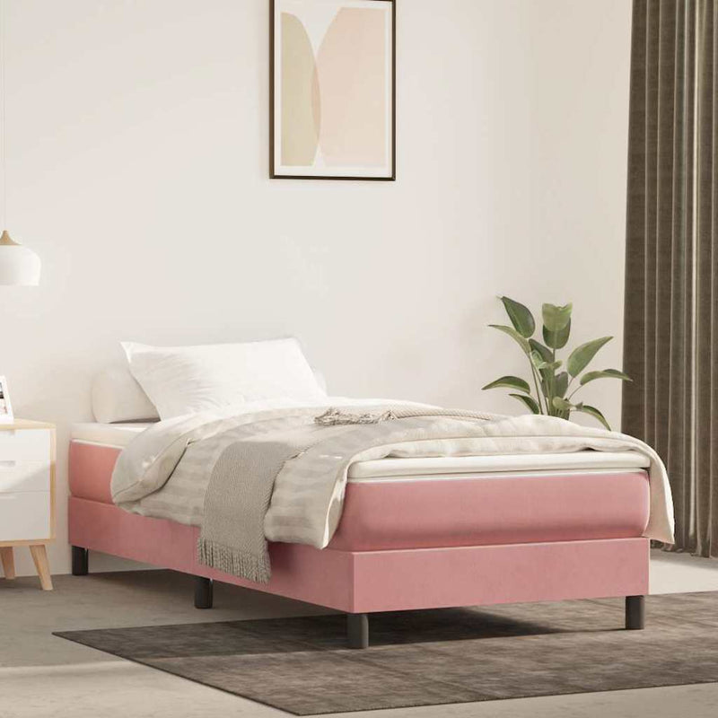 Pat box spring cu saltea, roz, 100x200 cm, catifea
