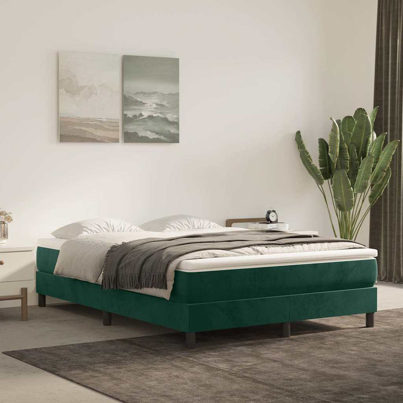 Pat box spring cu saltea, verde închis, 140x190 cm, catifea