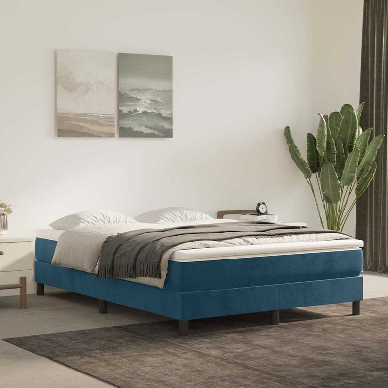Pat box spring cu saltea, albastru închis, 140x190 cm, catifea