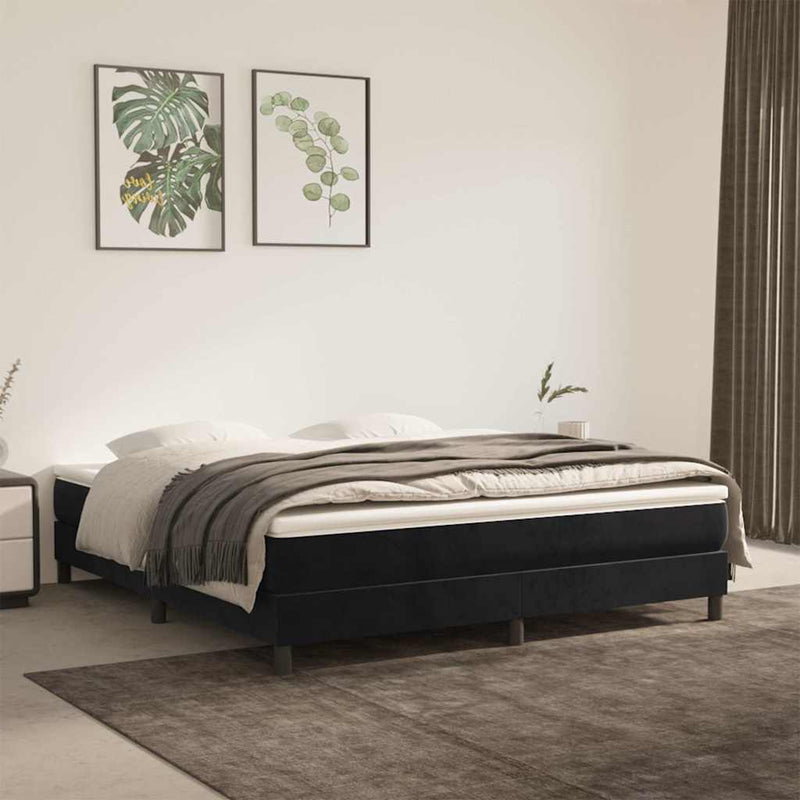 Pat box spring cu saltea, negru, 160x200 cm, catifea