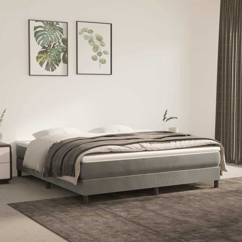Pat box spring cu saltea, gri deschis, 180x200 cm, catifea