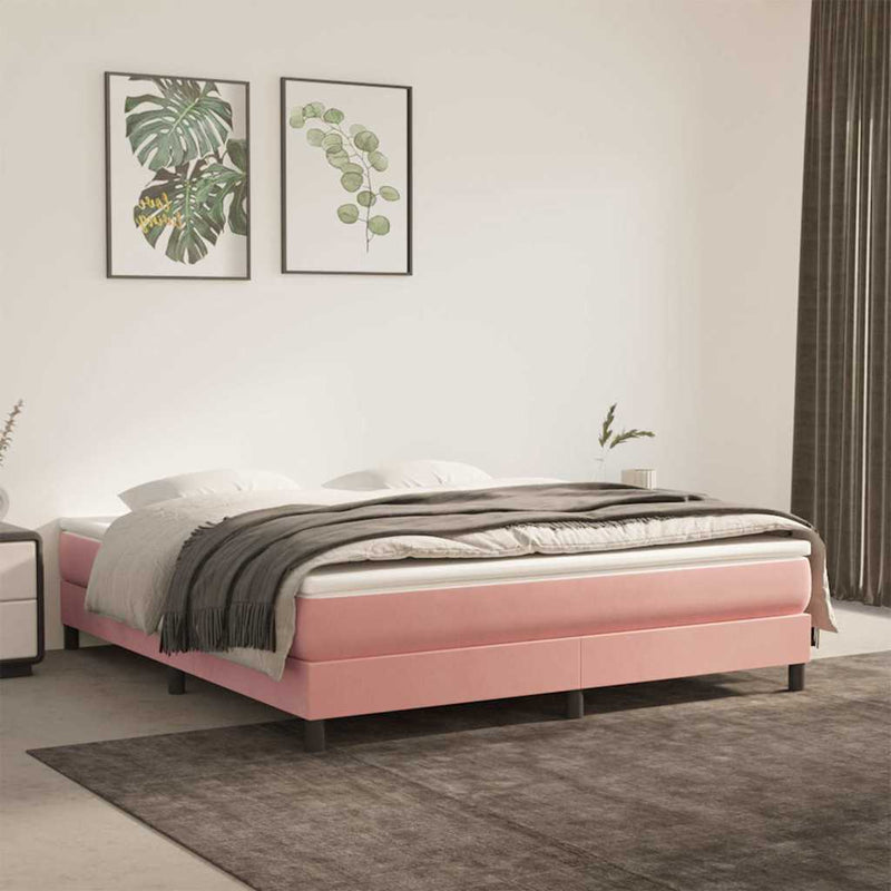 Pat box spring cu saltea, roz, 180x200 cm, catifea